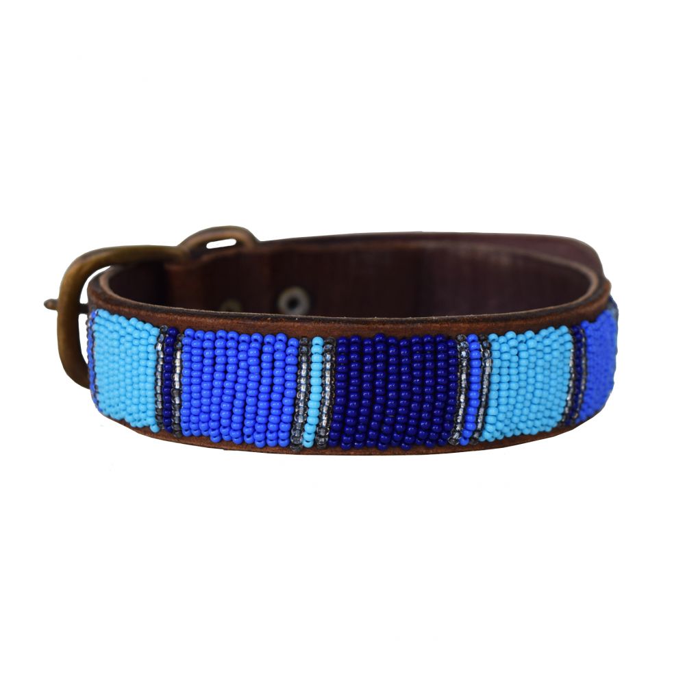 Wide Stripe Blue Dog Collar Dog Collars